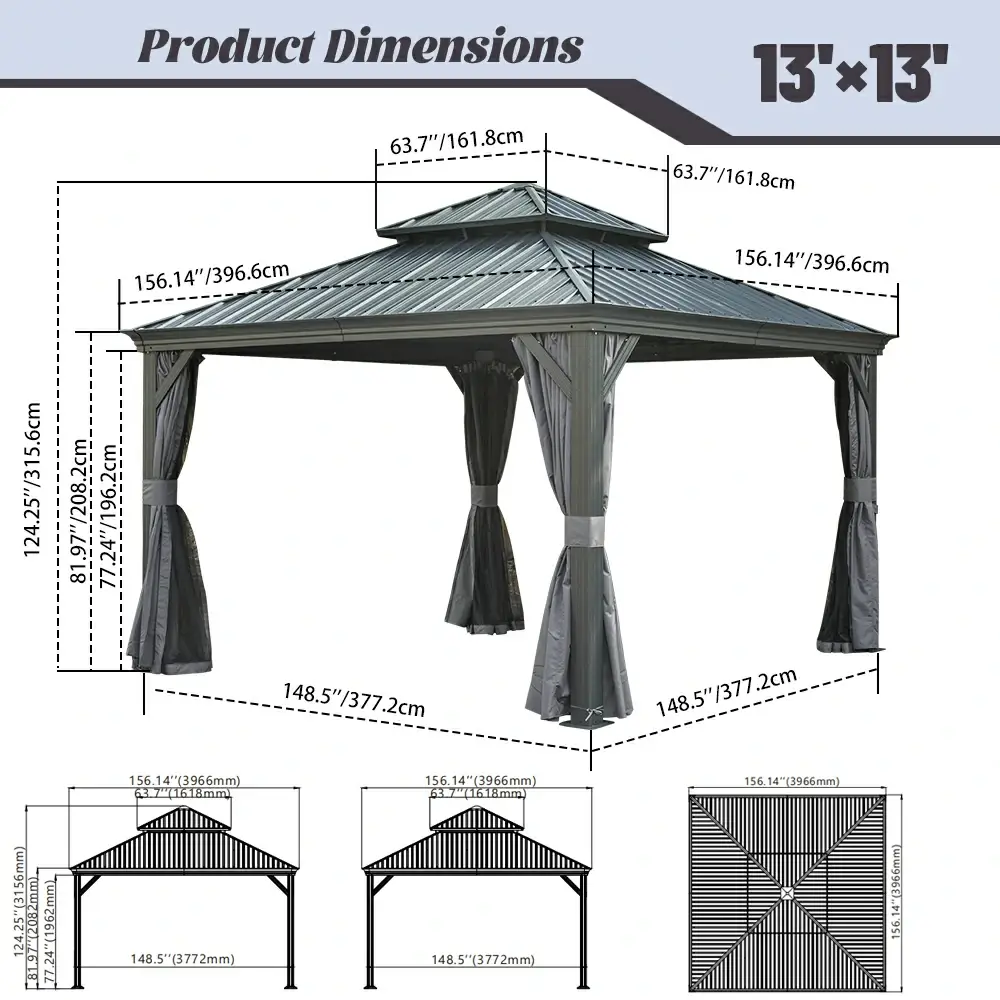Galvanized Steel Hardtop Gazebo with Drainage Gutters - Image 192