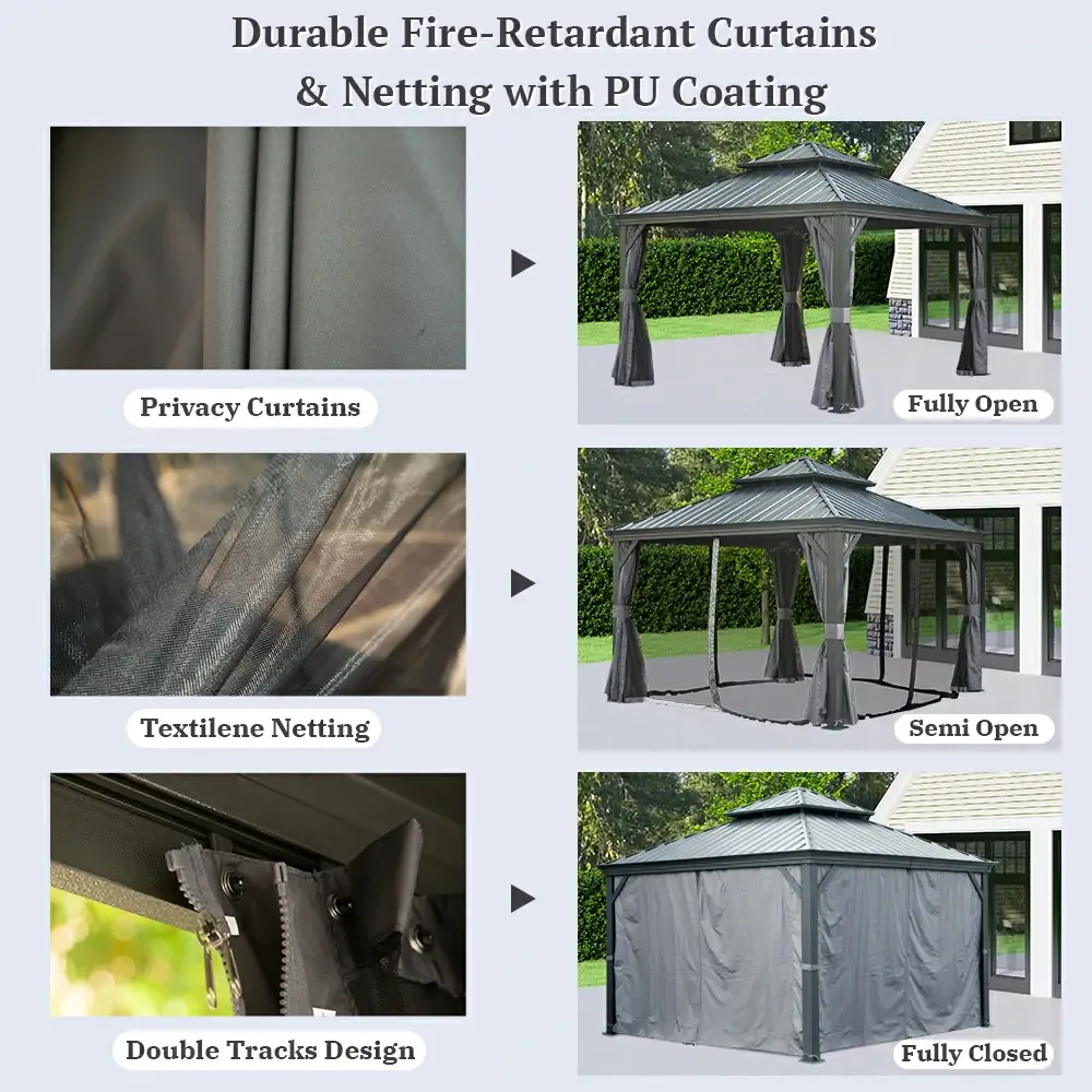 Galvanized Steel Hardtop Gazebo with Drainage Gutters - Image 198