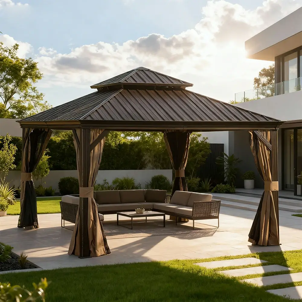 Galvanized Steel Hardtop Gazebo with Drainage Gutters - Image 200