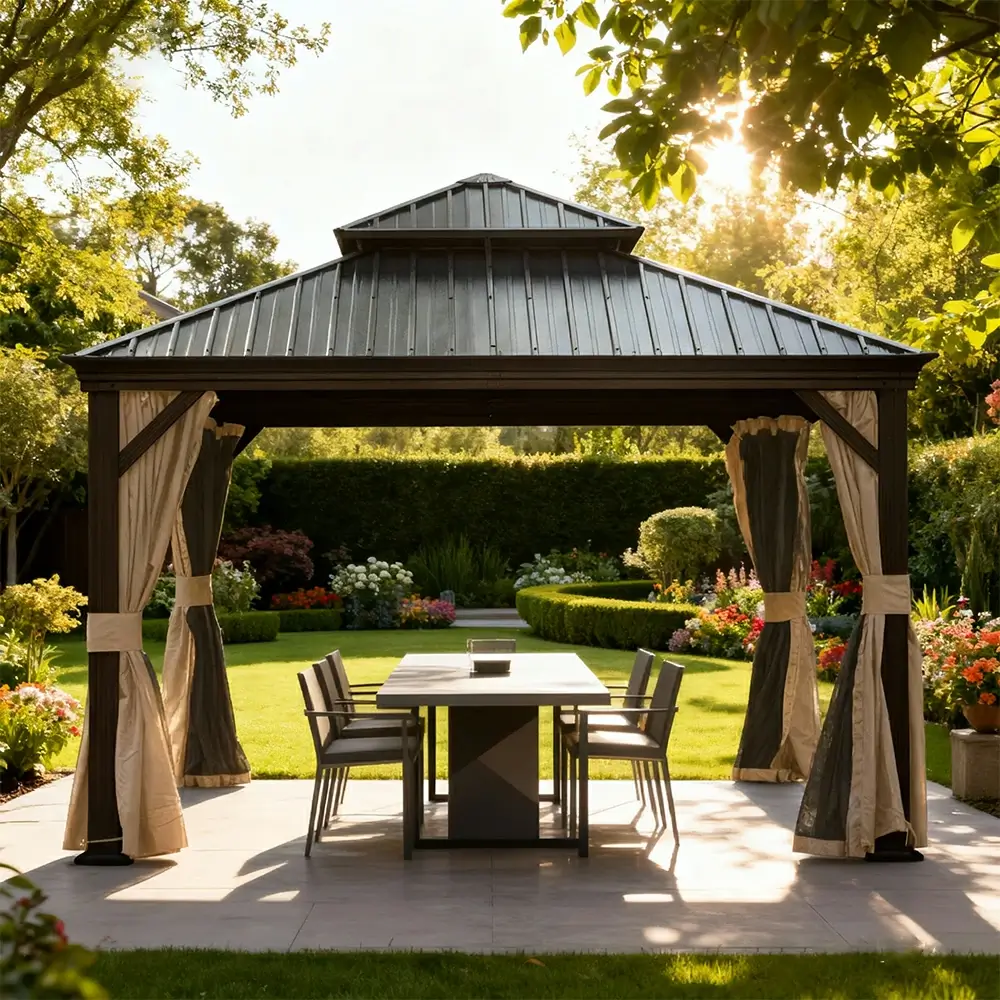 Galvanized Steel Hardtop Gazebo with Drainage Gutters - Image 201