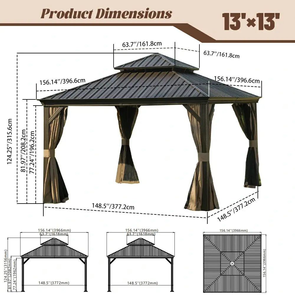 Galvanized Steel Hardtop Gazebo with Drainage Gutters - Image 202
