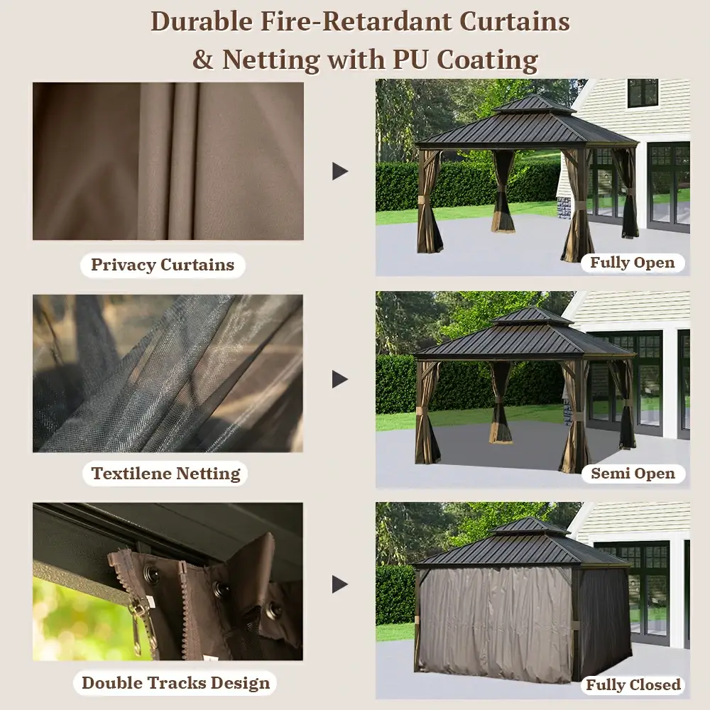 Galvanized Steel Hardtop Gazebo with Drainage Gutters - Image 208