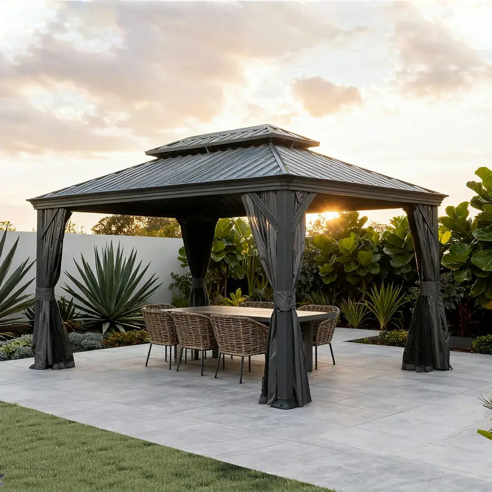 Galvanized Steel Hardtop Gazebo with Drainage Gutters - Image 209