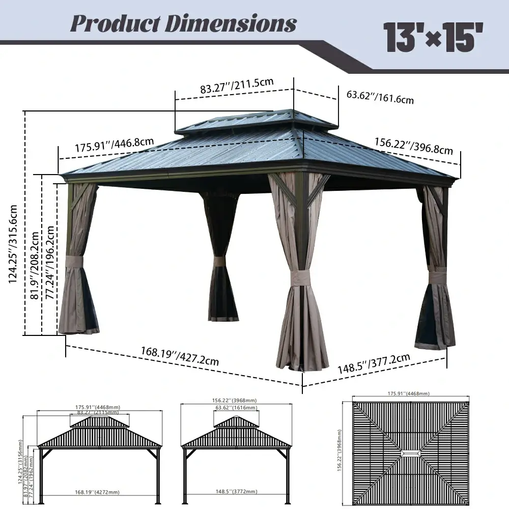 Galvanized Steel Hardtop Gazebo with Drainage Gutters - Image 210