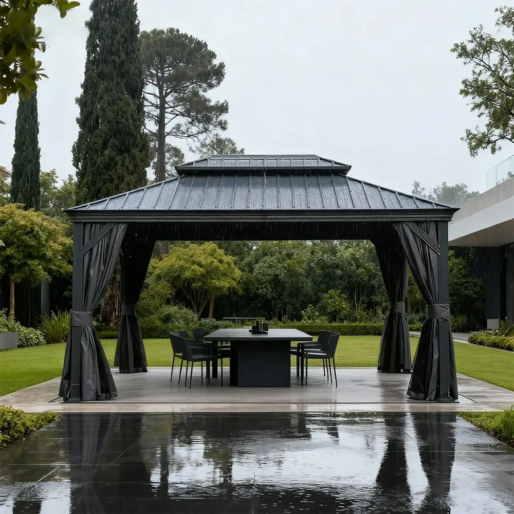 Galvanized Steel Hardtop Gazebo with Drainage Gutters - Image 217