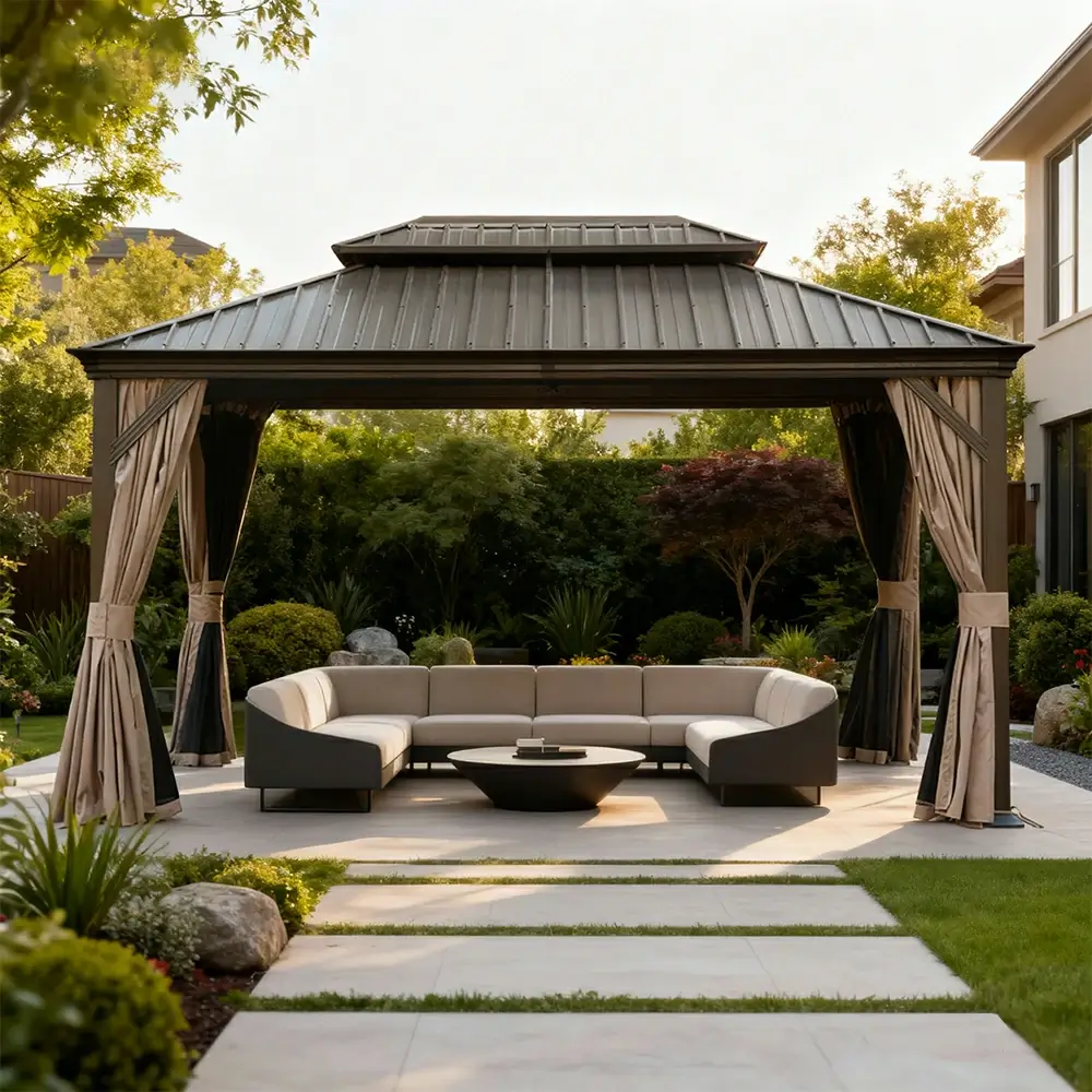 Galvanized Steel Hardtop Gazebo with Drainage Gutters - Image 218