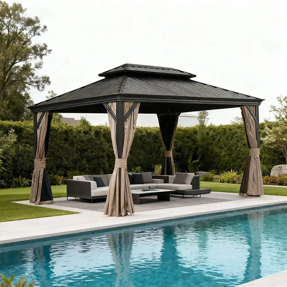 Galvanized Steel Hardtop Gazebo with Drainage Gutters - Image 219