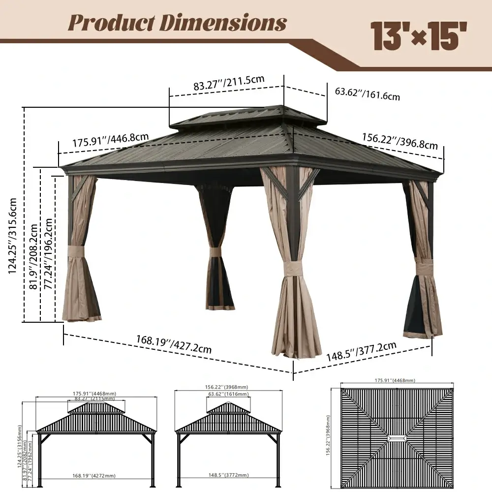 Galvanized Steel Hardtop Gazebo with Drainage Gutters - Image 220
