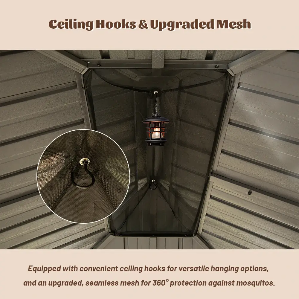 Galvanized Steel Hardtop Gazebo with Drainage Gutters - Image 222