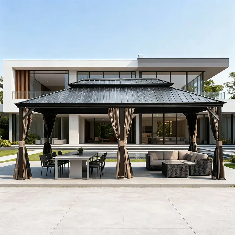 Galvanized Steel Hardtop Gazebo with Drainage Gutters - Image 227