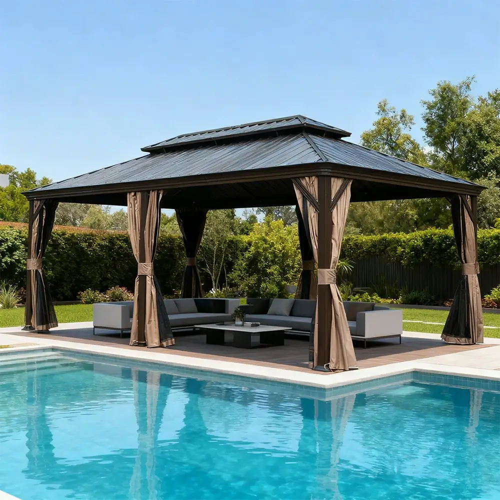 Galvanized Steel Hardtop Gazebo with Drainage Gutters - Image 228