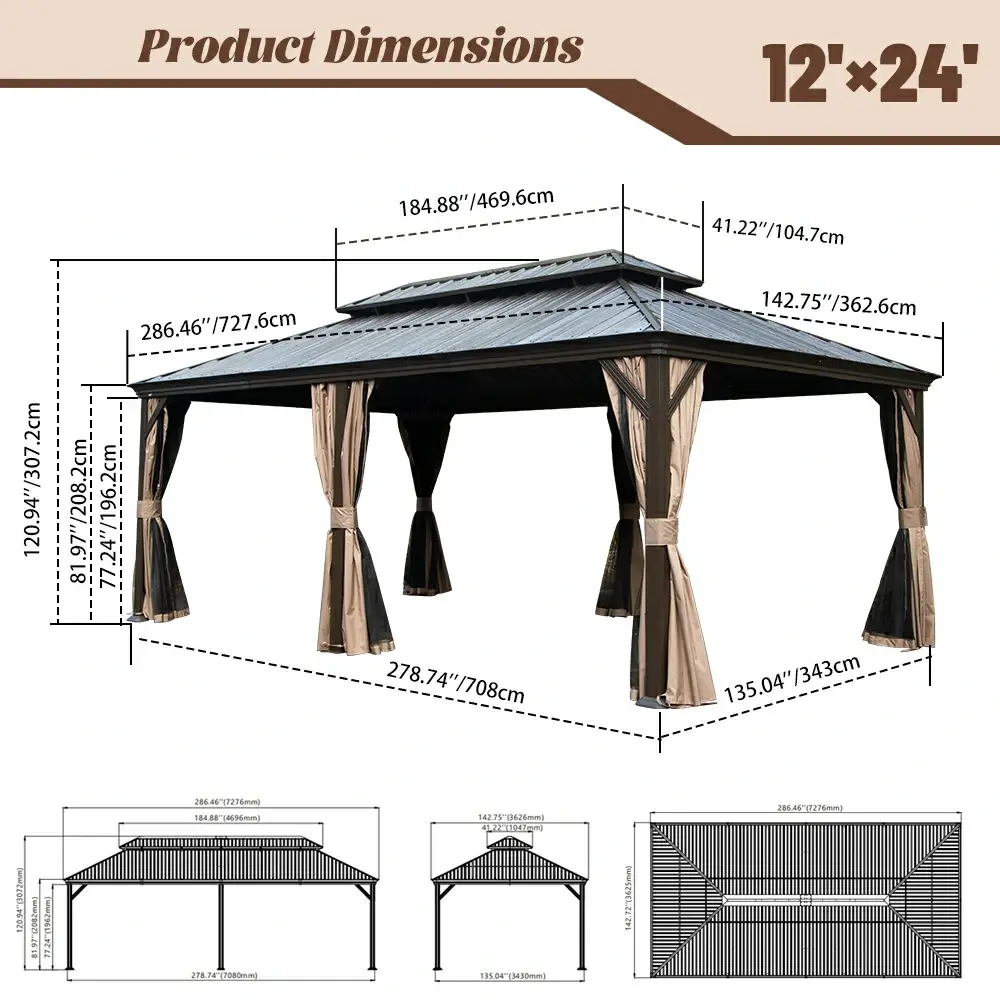 Galvanized Steel Hardtop Gazebo with Drainage Gutters - Image 229