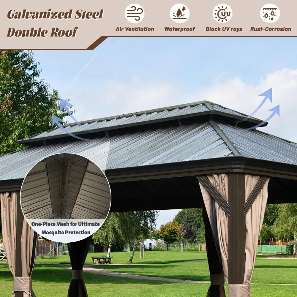 Galvanized Steel Hardtop Gazebo with Drainage Gutters - Image 230