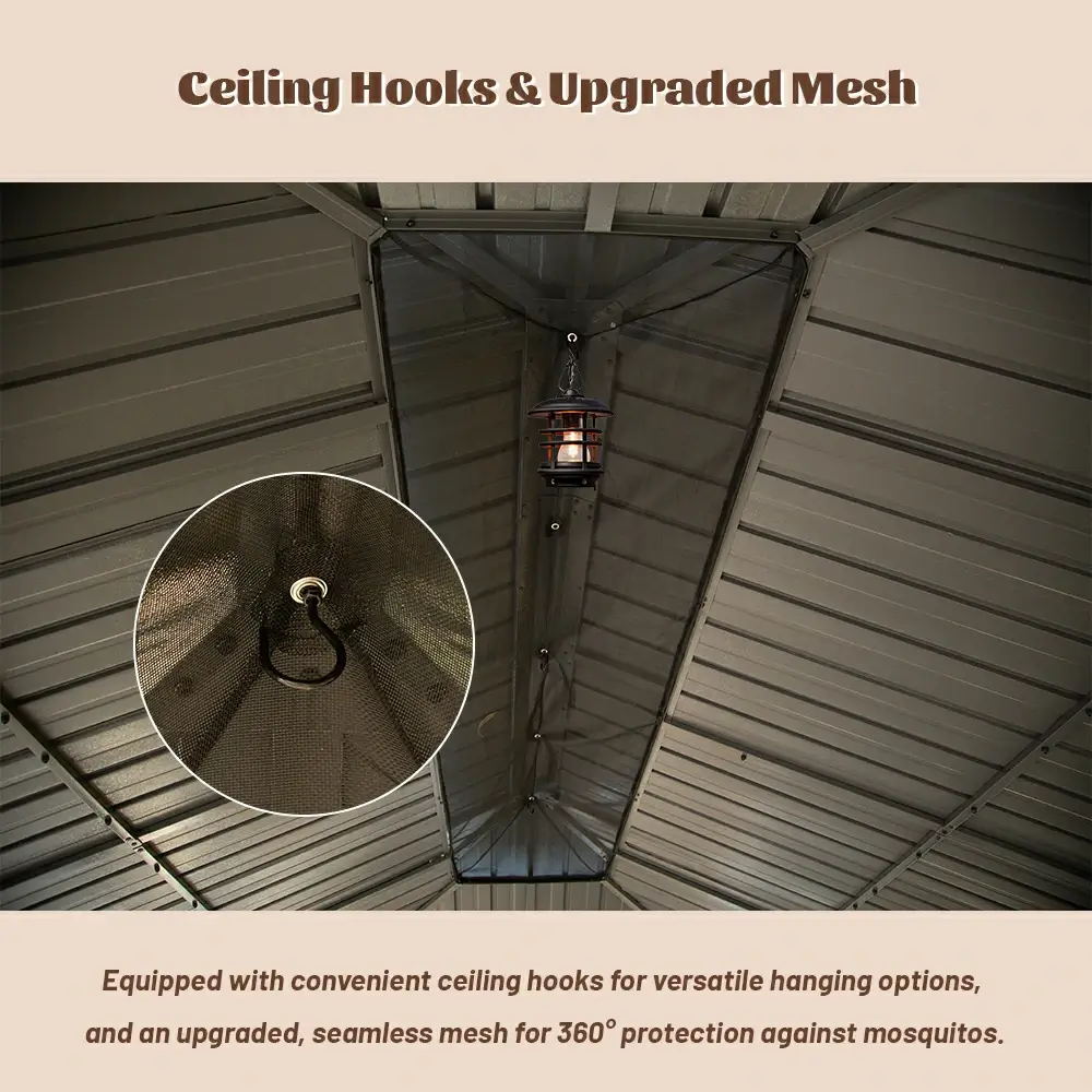 Galvanized Steel Hardtop Gazebo with Drainage Gutters - Image 231