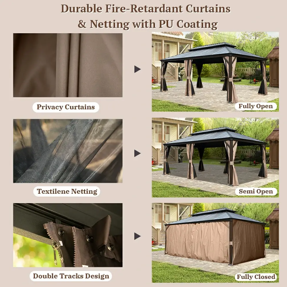 Galvanized Steel Hardtop Gazebo with Drainage Gutters - Image 235