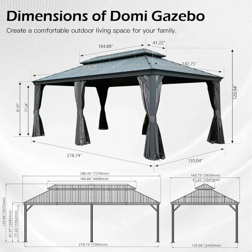 Galvanized Steel Hardtop Gazebo with Drainage Gutters - Image 237