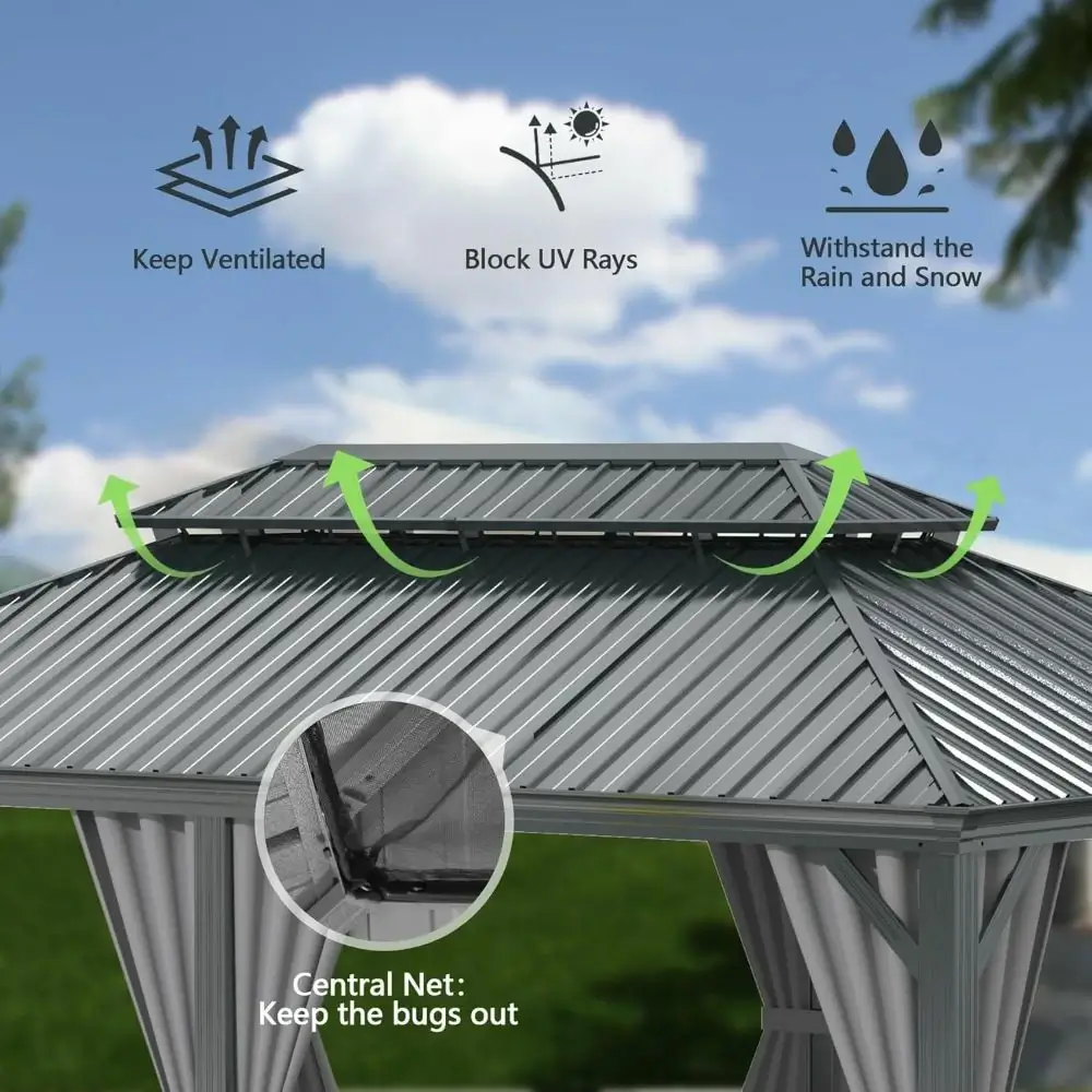 Galvanized Steel Hardtop Gazebo with Drainage Gutters - Image 239