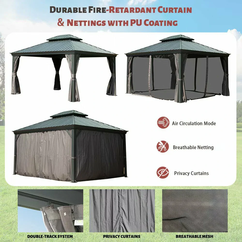 Galvanized Steel Hardtop Gazebo with Drainage Gutters - Image 24