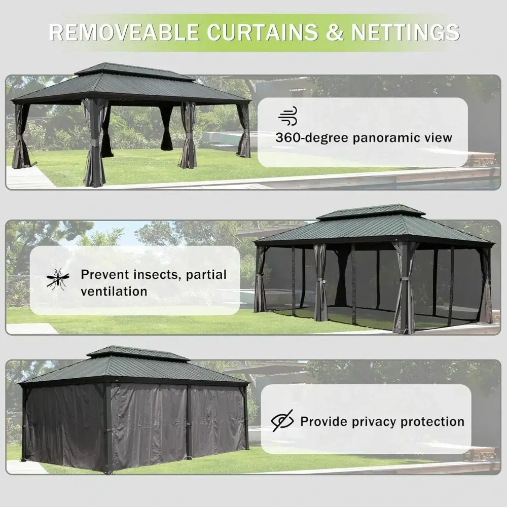Galvanized Steel Hardtop Gazebo with Drainage Gutters - Image 240