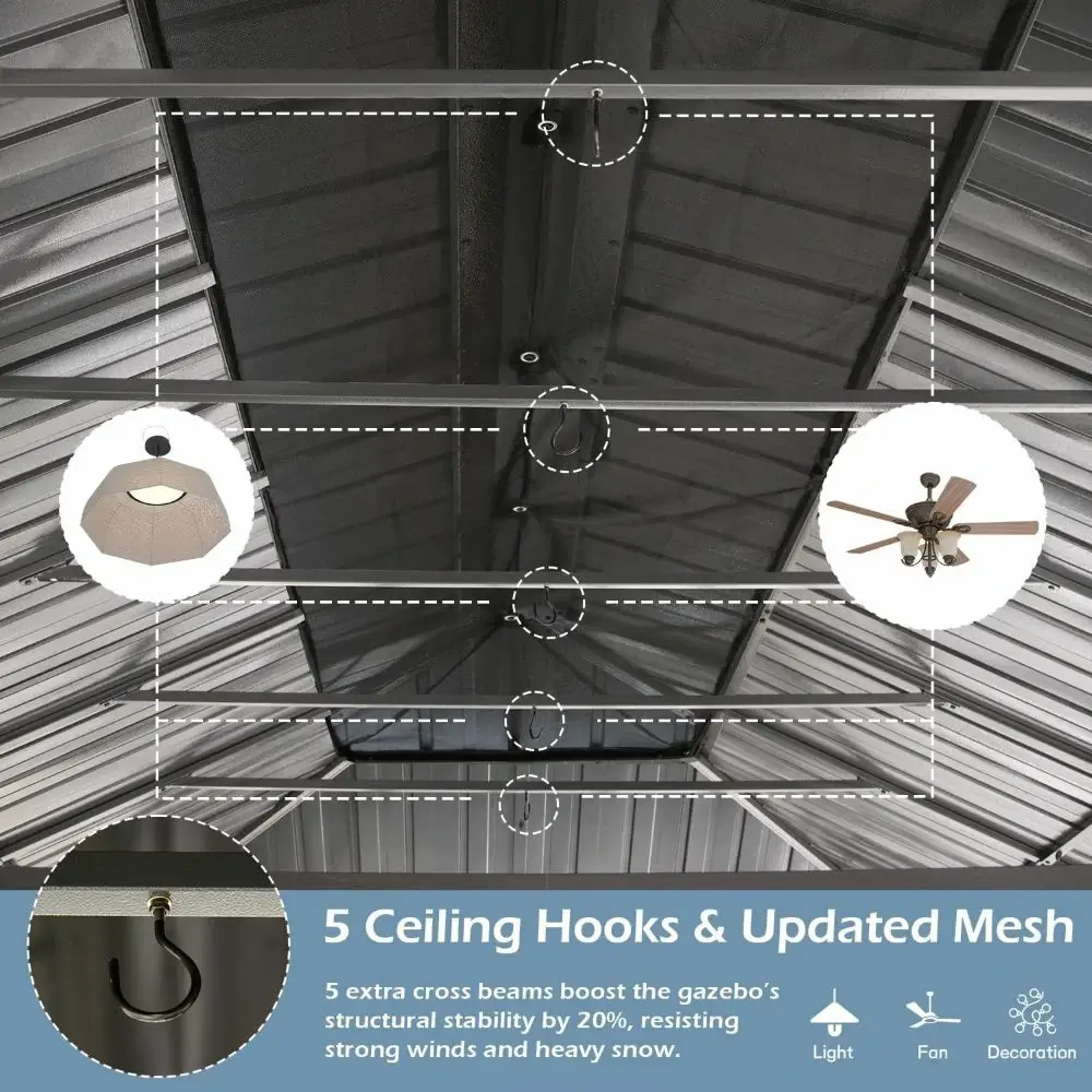 Galvanized Steel Hardtop Gazebo with Drainage Gutters - Image 241