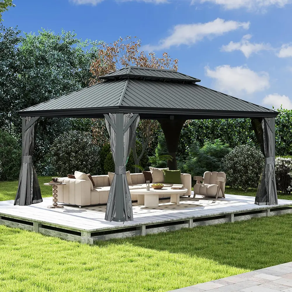 Galvanized Steel Hardtop Gazebo with Drainage Gutters - Image 25