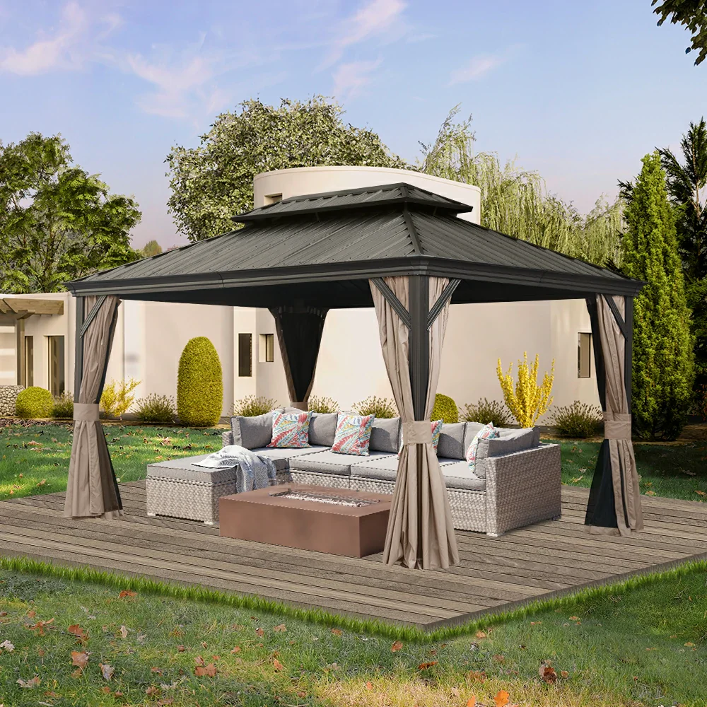 Galvanized Steel Hardtop Gazebo with Drainage Gutters - Image 26