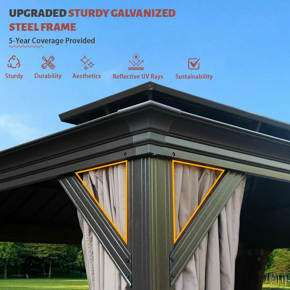 Galvanized Steel Hardtop Gazebo with Drainage Gutters - Image 30