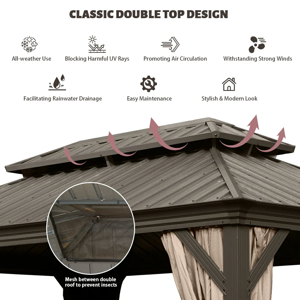 Galvanized Steel Hardtop Gazebo with Drainage Gutters - Image 31
