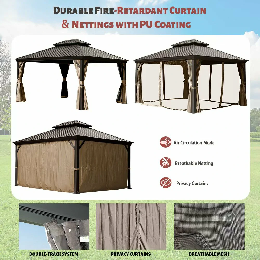 Galvanized Steel Hardtop Gazebo with Drainage Gutters - Image 33