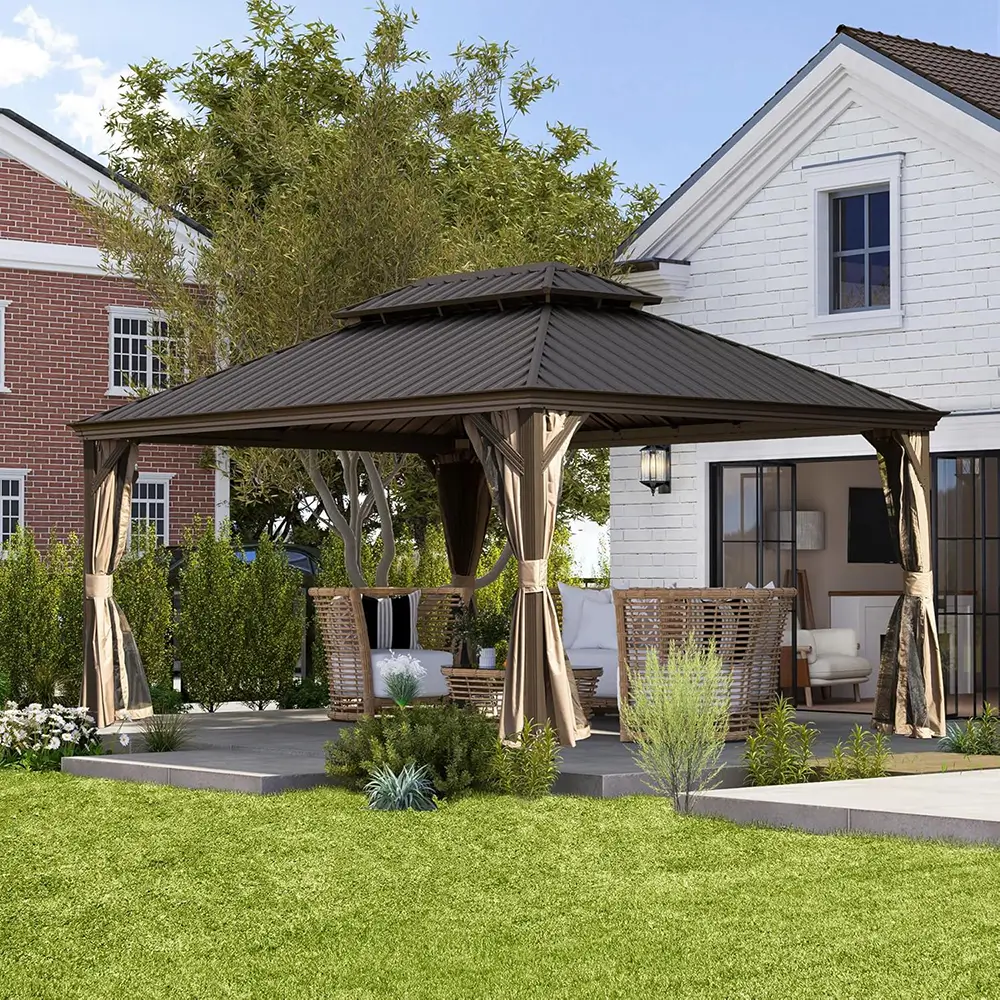 Galvanized Steel Hardtop Gazebo with Drainage Gutters - Image 34