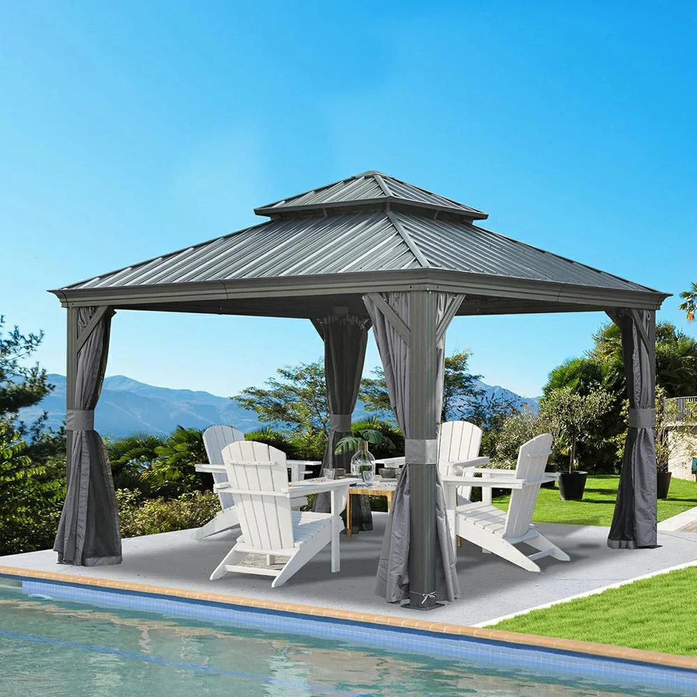 Galvanized Steel Hardtop Gazebo with Drainage Gutters - Image 35