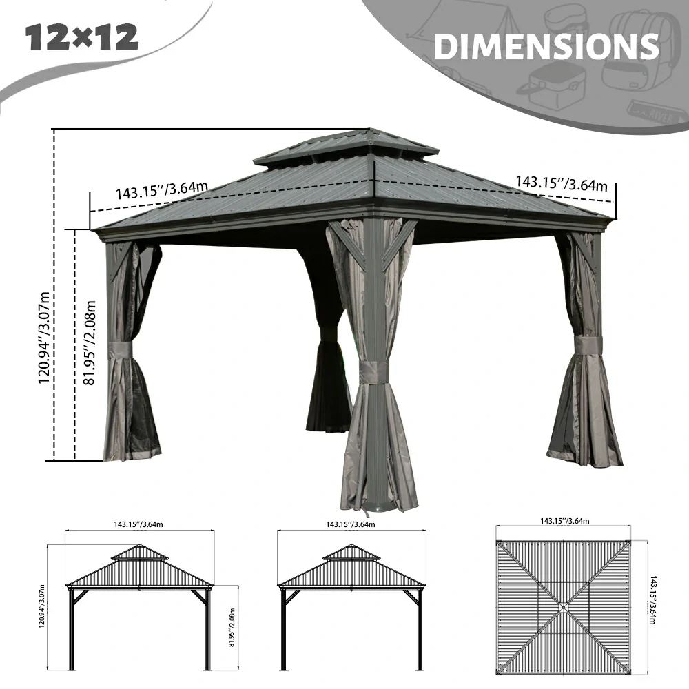 Galvanized Steel Hardtop Gazebo with Drainage Gutters - Image 36