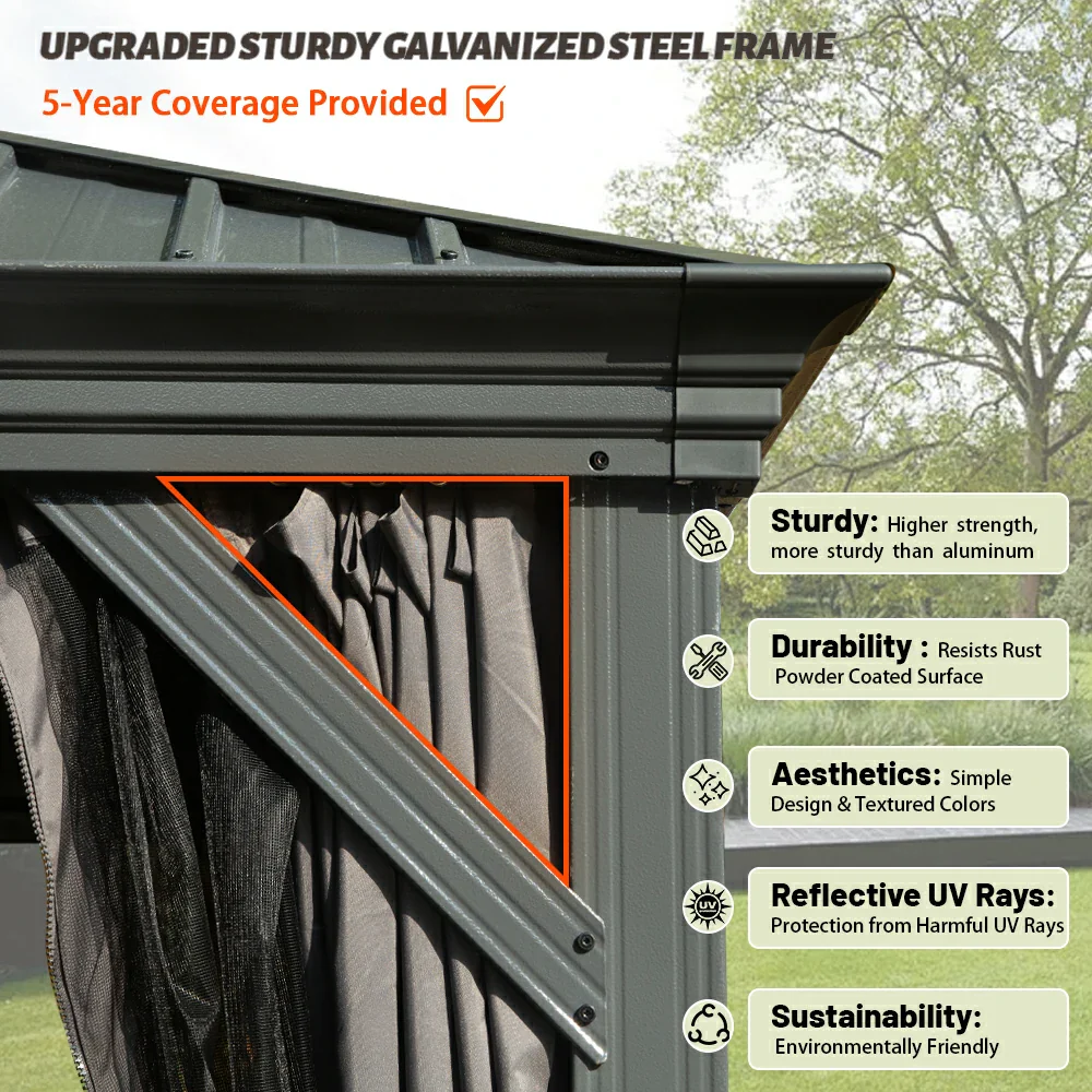 Galvanized Steel Hardtop Gazebo with Drainage Gutters - Image 38