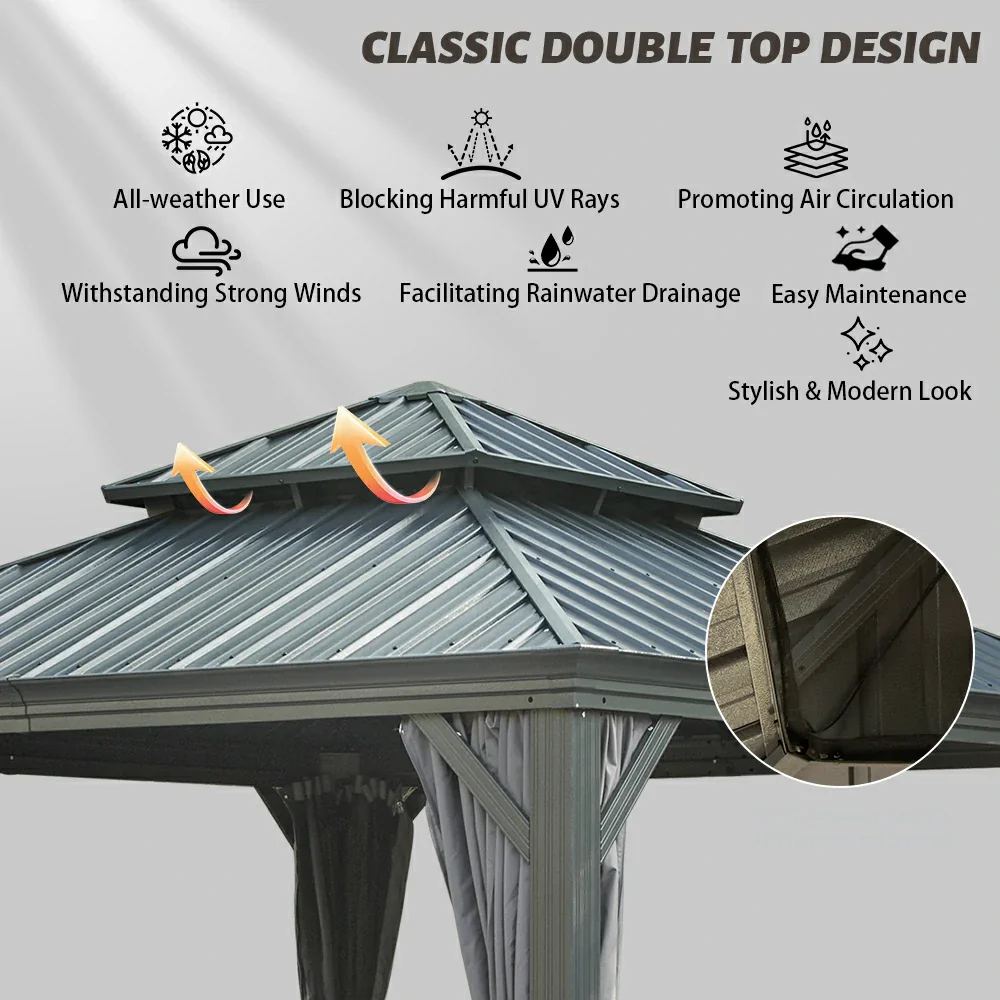 Galvanized Steel Hardtop Gazebo with Drainage Gutters - Image 40