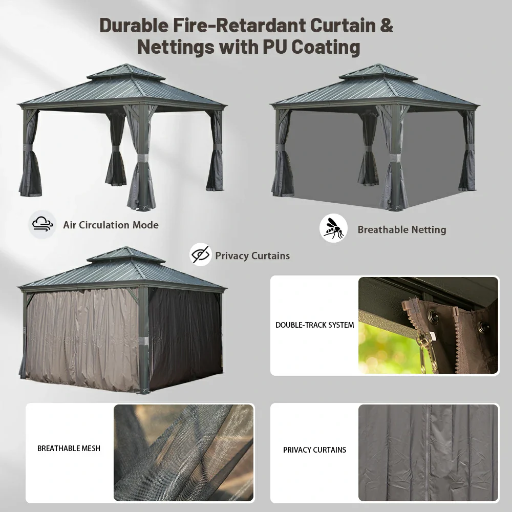 Galvanized Steel Hardtop Gazebo with Drainage Gutters - Image 42