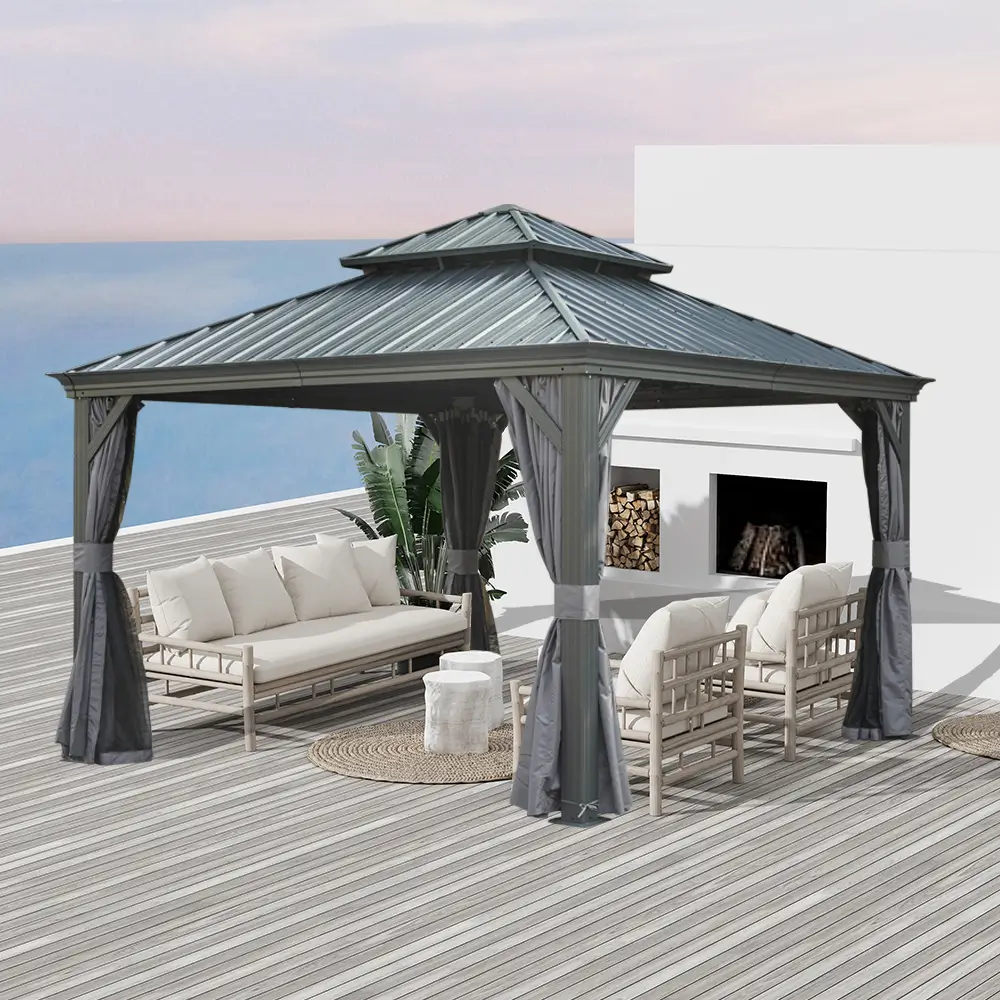 Galvanized Steel Hardtop Gazebo with Drainage Gutters - Image 43