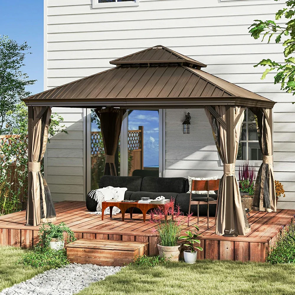 Galvanized Steel Hardtop Gazebo with Drainage Gutters - Image 44