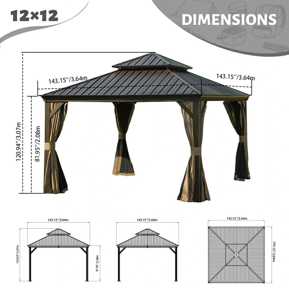 Galvanized Steel Hardtop Gazebo with Drainage Gutters - Image 45