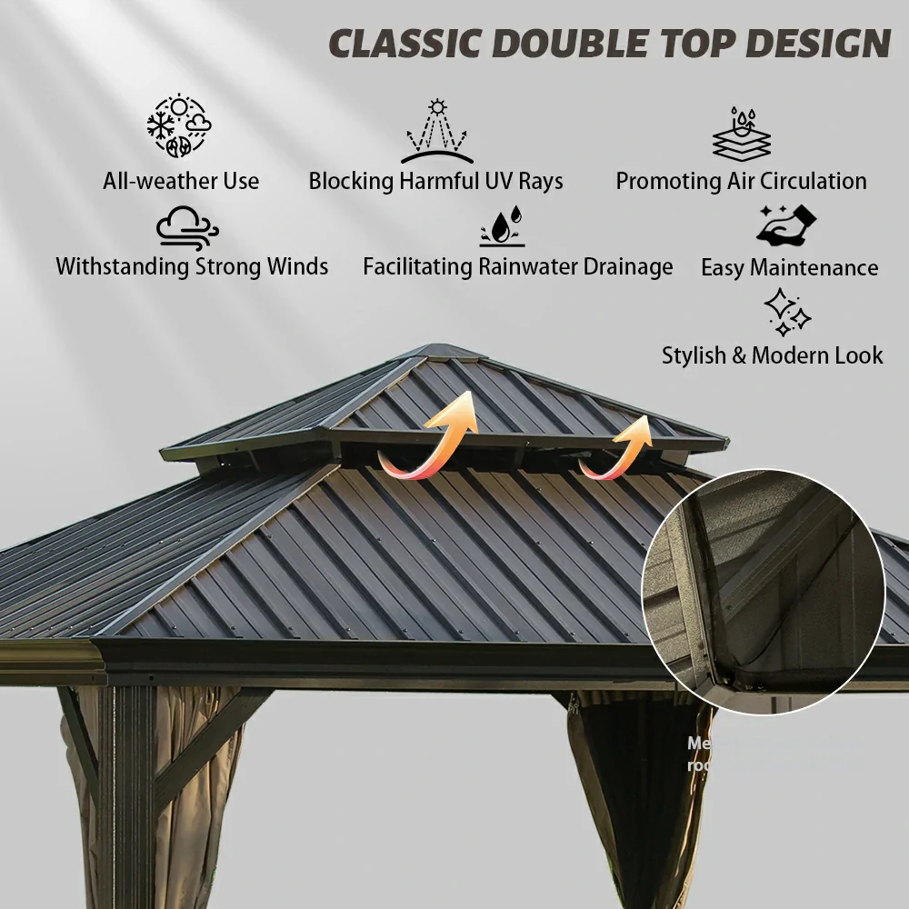 Galvanized Steel Hardtop Gazebo with Drainage Gutters - Image 49