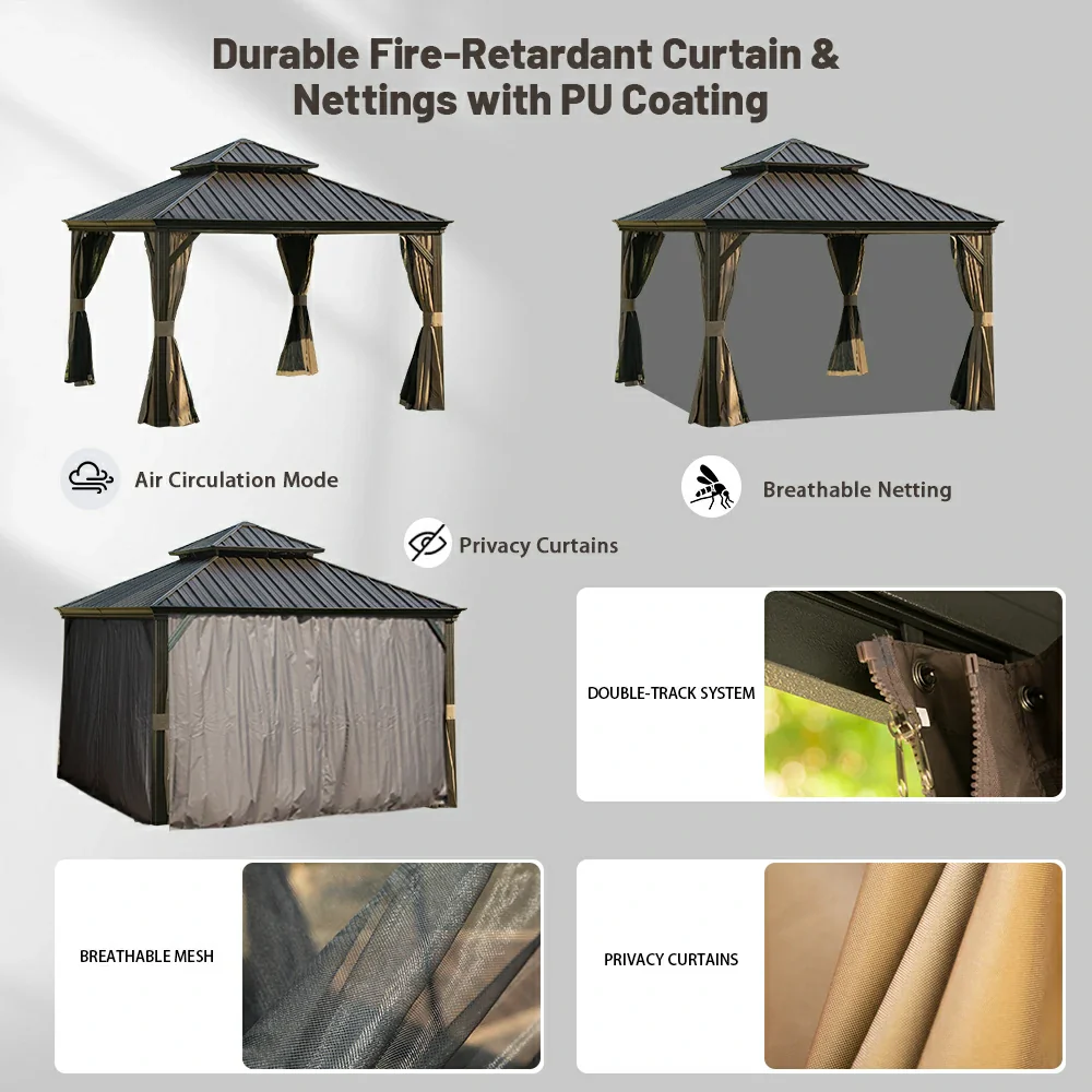 Galvanized Steel Hardtop Gazebo with Drainage Gutters - Image 50
