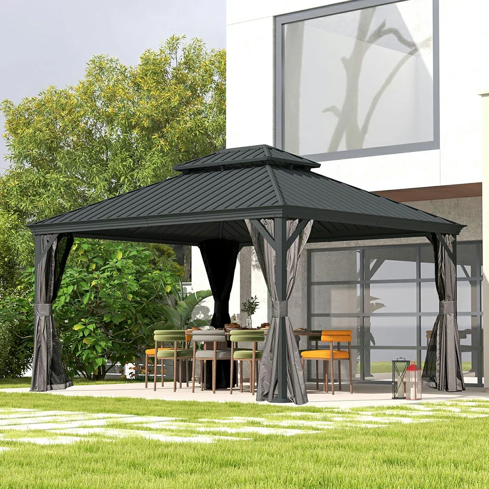 Galvanized Steel Hardtop Gazebo with Drainage Gutters - Image 51