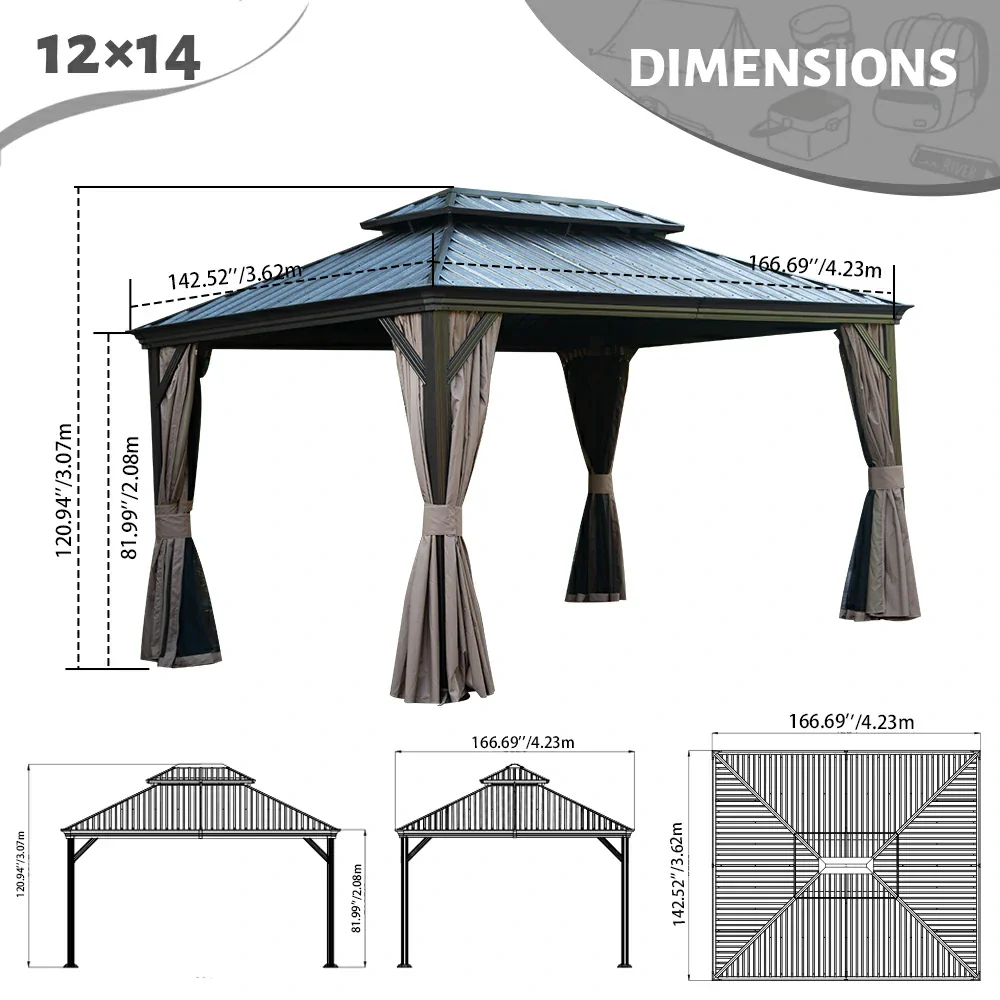 Galvanized Steel Hardtop Gazebo with Drainage Gutters - Image 52