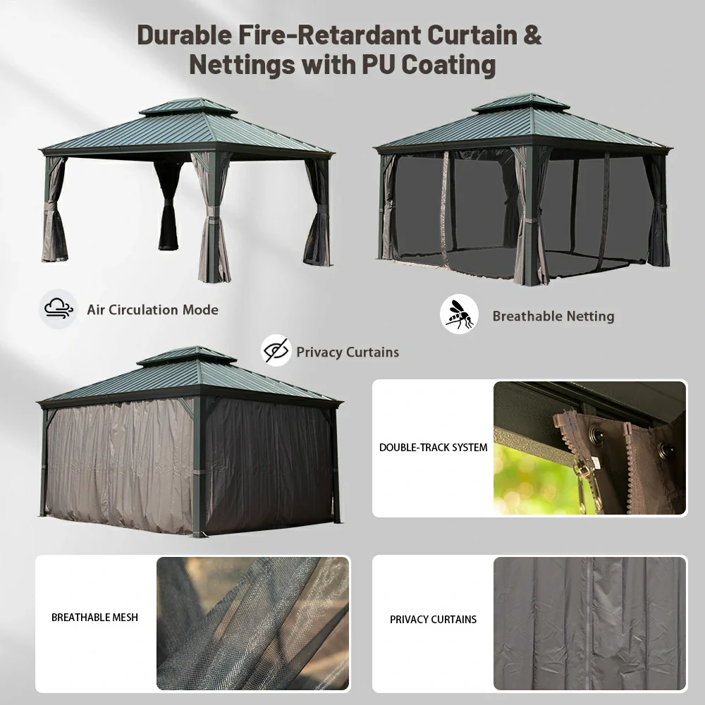Galvanized Steel Hardtop Gazebo with Drainage Gutters - Image 58