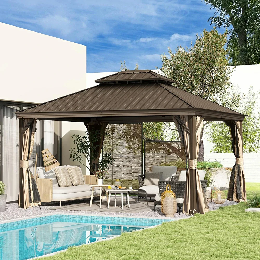 Galvanized Steel Hardtop Gazebo with Drainage Gutters - Image 59