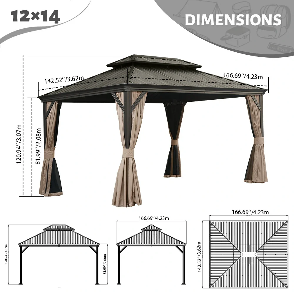 Galvanized Steel Hardtop Gazebo with Drainage Gutters - Image 60