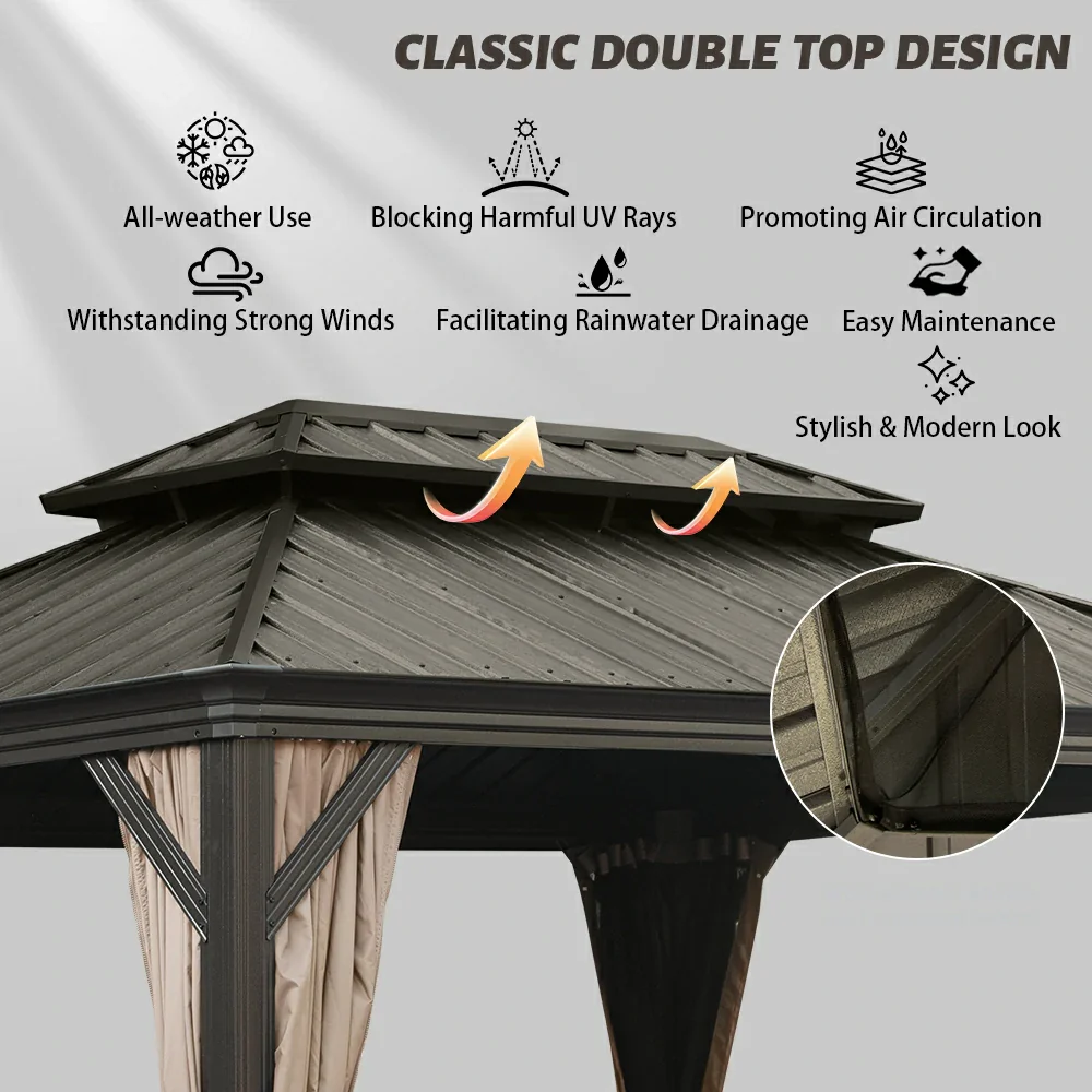 Galvanized Steel Hardtop Gazebo with Drainage Gutters - Image 63