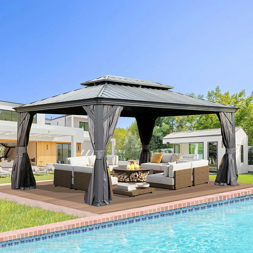 Galvanized Steel Hardtop Gazebo with Drainage Gutters - Image 66