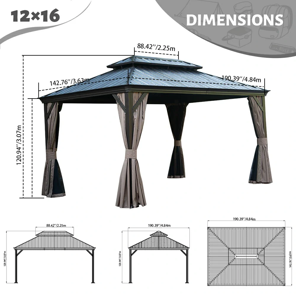 Galvanized Steel Hardtop Gazebo with Drainage Gutters - Image 67