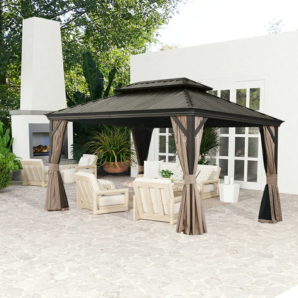Galvanized Steel Hardtop Gazebo with Drainage Gutters - Image 73