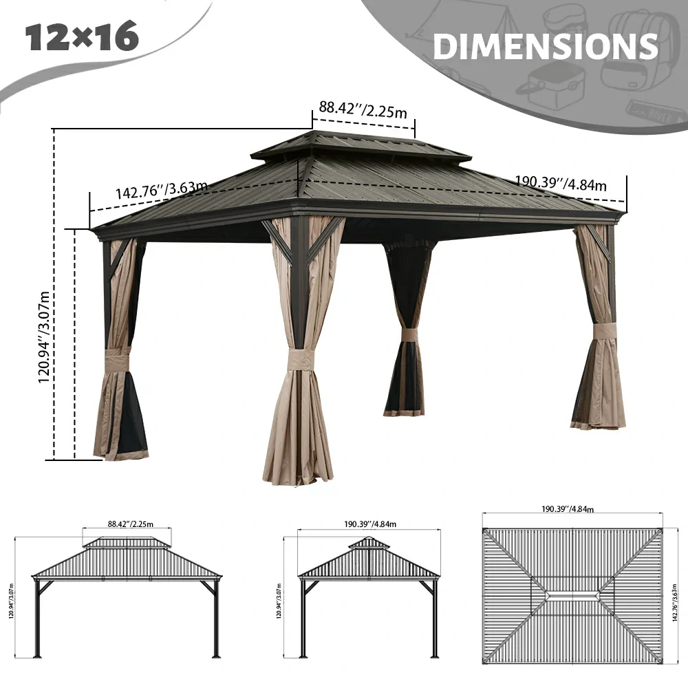 Galvanized Steel Hardtop Gazebo with Drainage Gutters - Image 74